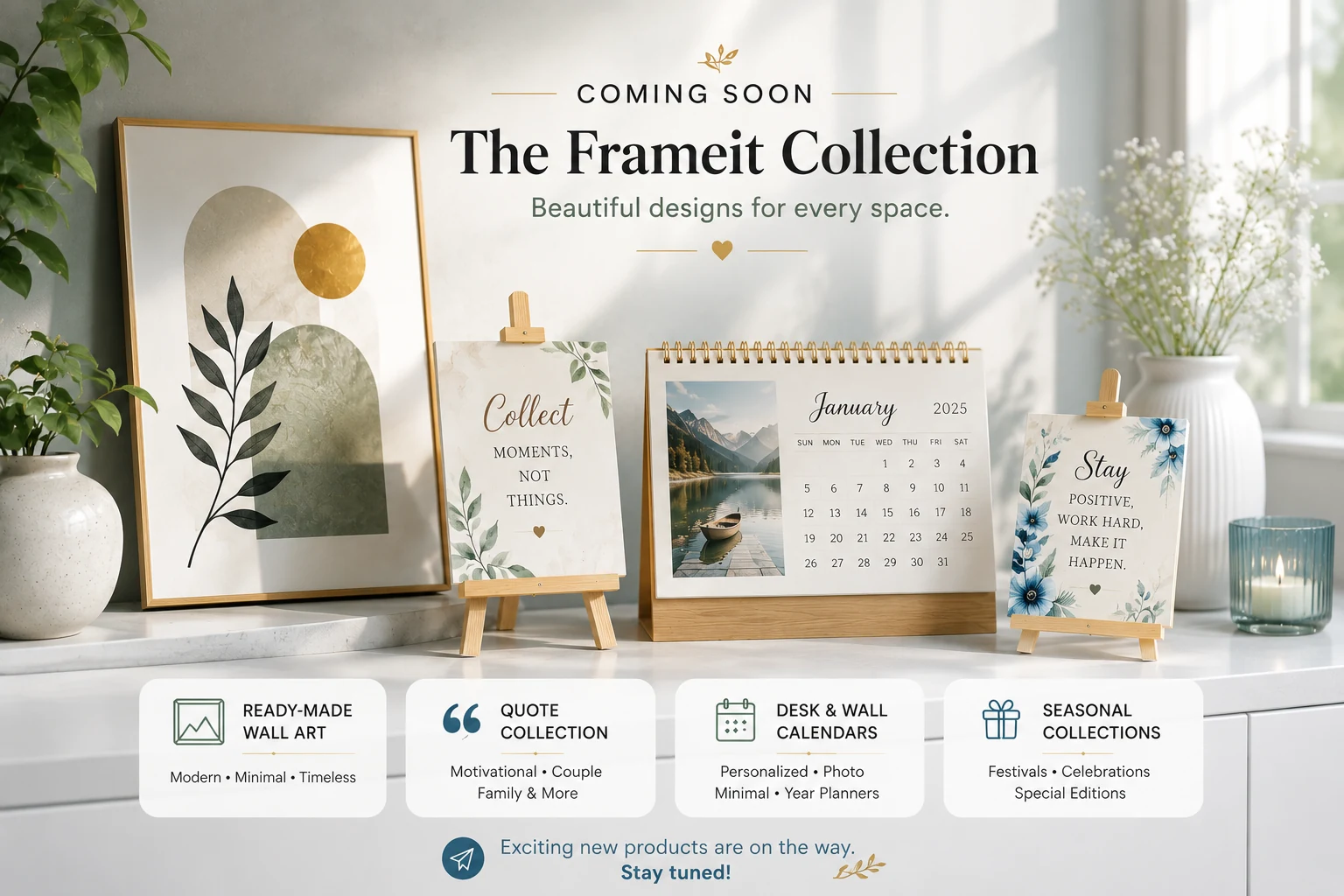 Bright Frameit collection preview with wall art, quote prints, calendar and seasonal designs